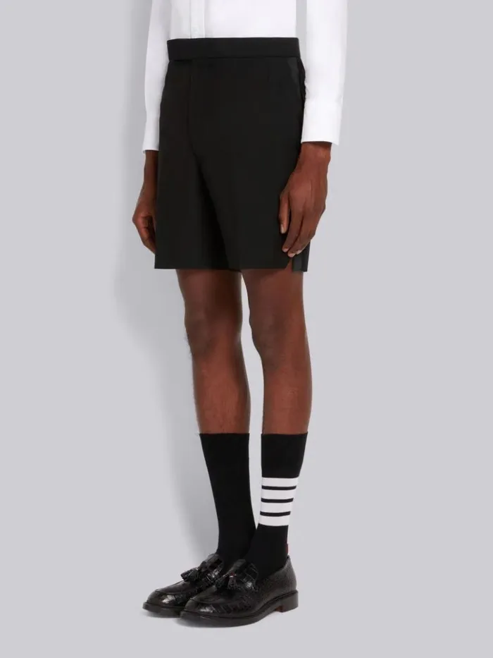 3ply Wool Mohair Tipping Low Rise Drop Crotch Short Black Men Thom Browne Trousers