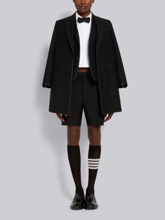 3ply Wool Mohair Tipping Low Rise Drop Crotch Short Black Men Thom Browne Trousers