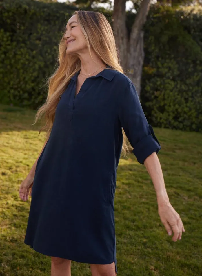 ALine Rolled Tab Sleeve Dress 8211 Endless Sea Women Bella Dahl Mini Dresses ALine Rolled Tab Sleeve Dress 8211 Endless Sea Women Bella Dahl Mini Dresses