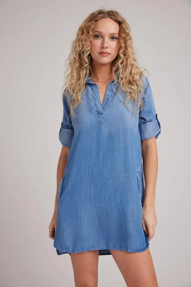ALine Rolled Tab Sleeve Dress 8211 Medium Ombre Wash Women Bella Dahl Mini Dresses ALine Rolled Tab Sleeve Dress 8211 Medium Ombre Wash Women Bella Dahl Mini Dresses