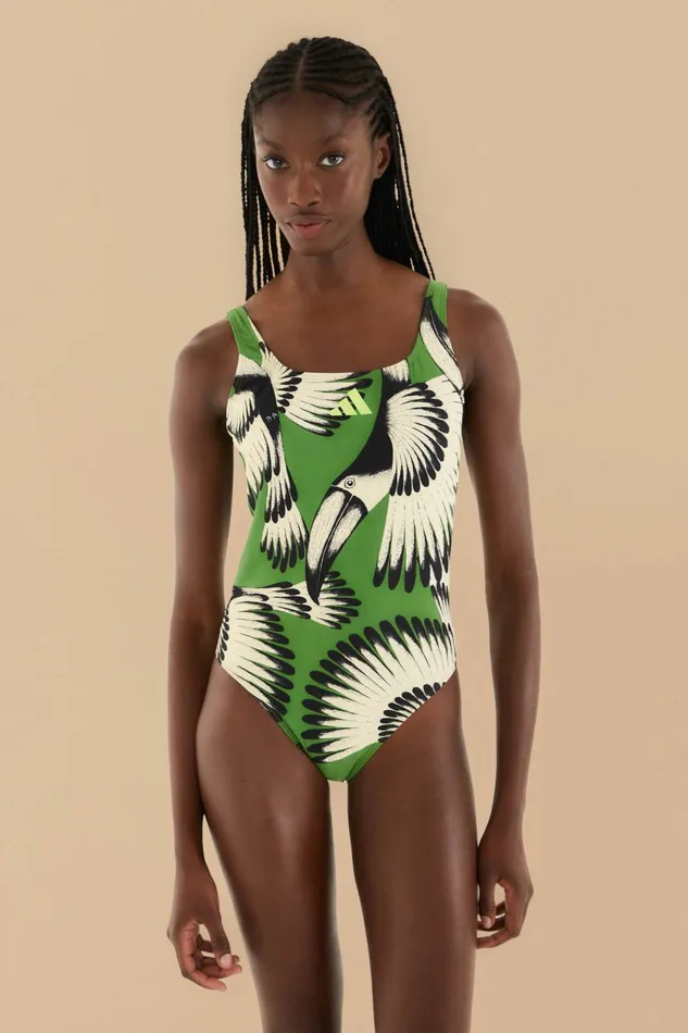 Adidas Toucan Wings Crew Green Swimsuit Women FARM Rio OnePiece Swimsuits