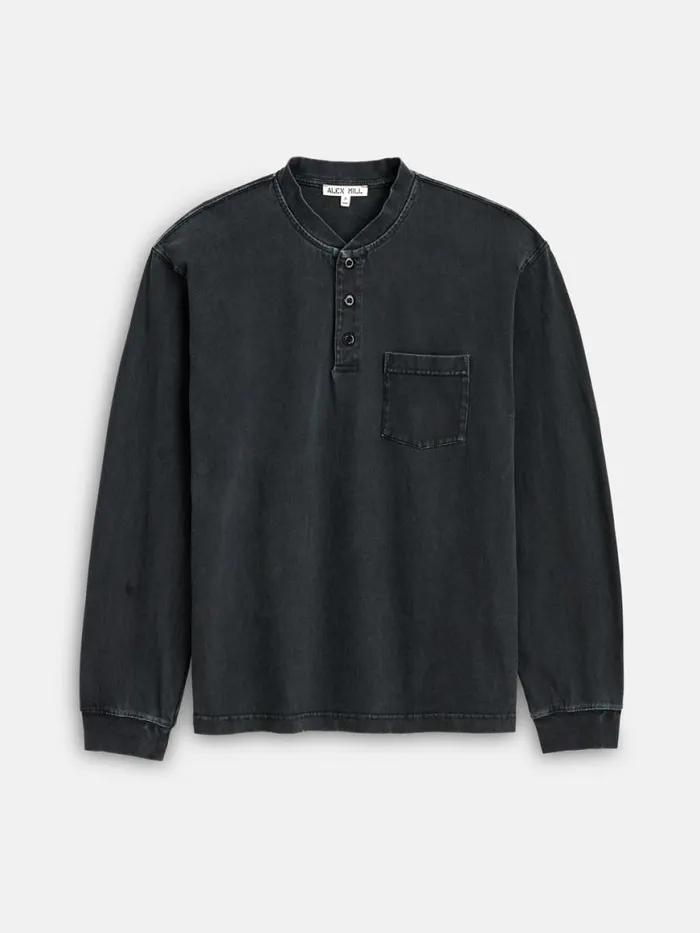 Alex Mill Alan Henley In Heavyweight Cotton Washed Black Men Tees Polos
