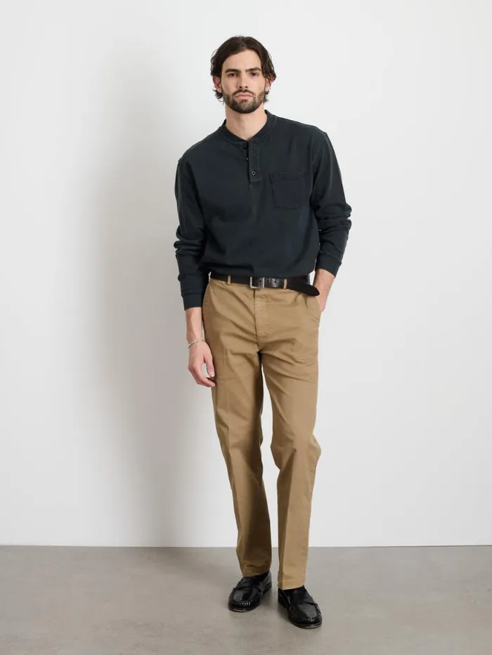 Alex Mill Alan Henley In Heavyweight Cotton Washed Black Men Tees Polos