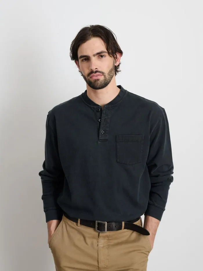 Alex Mill Alan Henley In Heavyweight Cotton Washed Black Men Tees Polos