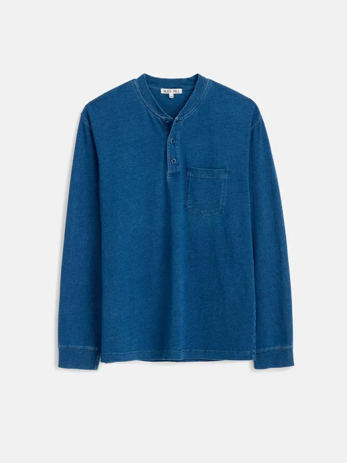 Alex Mill Alan Henley In Indigo Slub Cotton Indigo Men Tees Polos