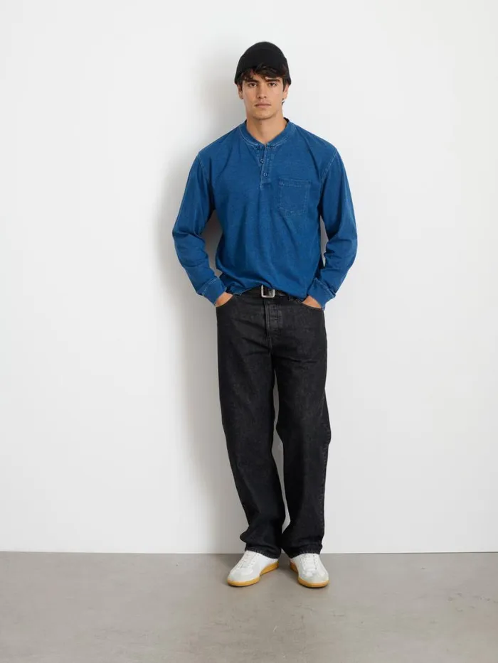Alex Mill Alan Henley In Indigo Slub Cotton Indigo Men Tees Polos