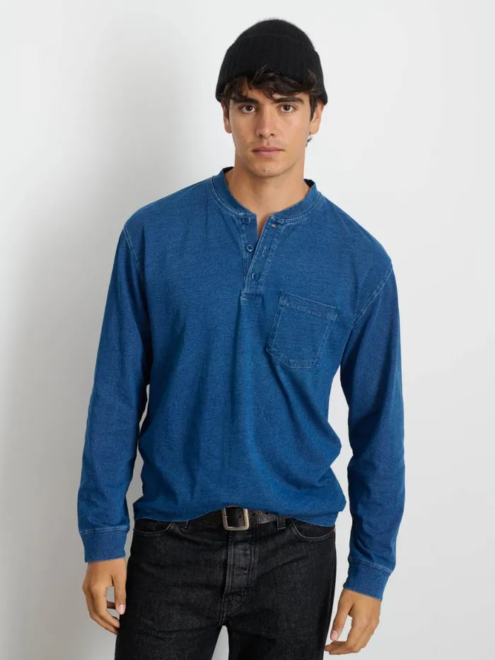 Alex Mill Alan Henley In Indigo Slub Cotton Indigo Men Tees Polos