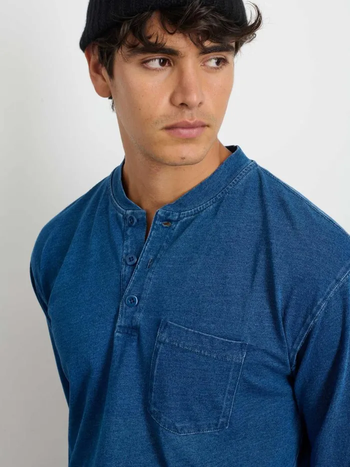 Alex Mill Alan Henley In Indigo Slub Cotton Indigo Men Tees Polos