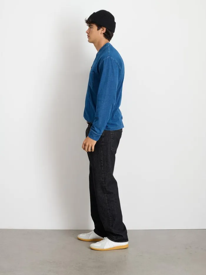 Alex Mill Alan Henley In Indigo Slub Cotton Indigo Men Tees Polos