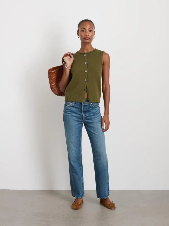 Alex Mill Bridget Vest In Cotton Deep Olive Women Sweaters
