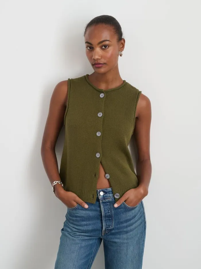 Alex Mill Bridget Vest In Cotton Deep Olive Women Sweaters