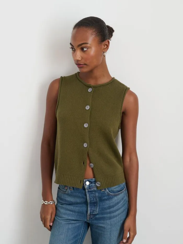 Alex Mill Bridget Vest In Cotton Deep Olive Women Sweaters