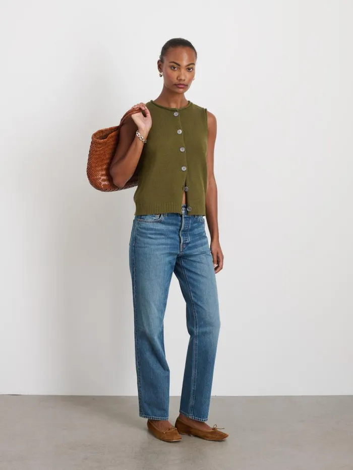 Alex Mill Bridget Vest In Cotton Deep Olive Women Sweaters