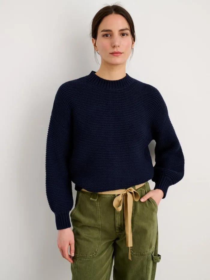 Alex Mill ButtonBack Crewneck Sweater Dark Navy Women Sweaters