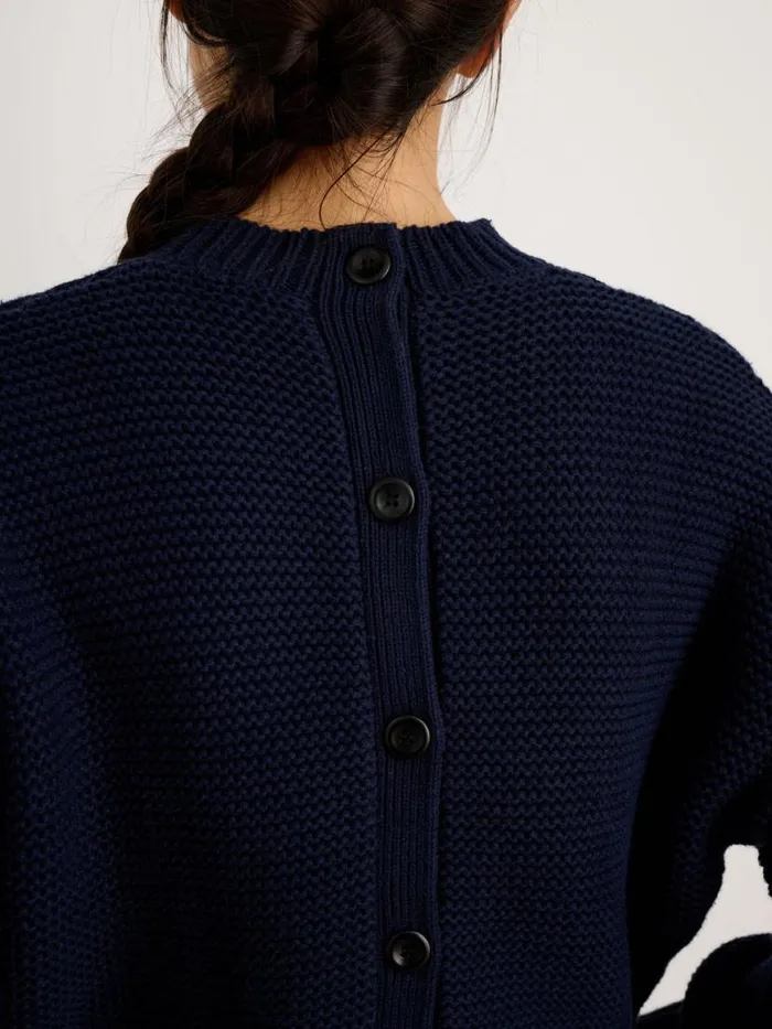 Alex Mill ButtonBack Crewneck Sweater Dark Navy Women Sweaters