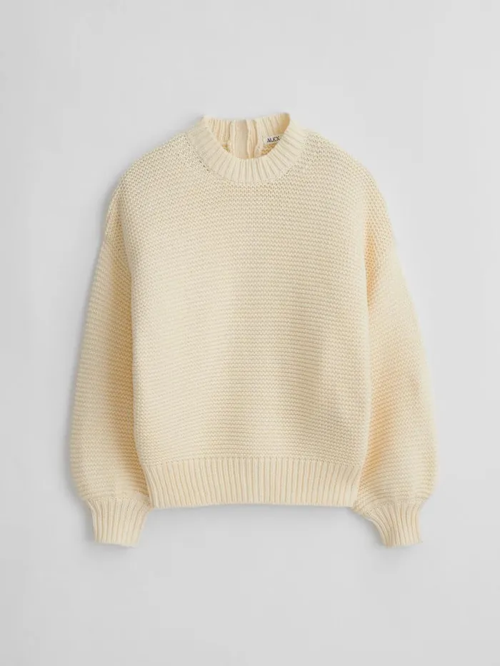 Alex Mill ButtonBack Crewneck Sweater Ecru Women Sweaters