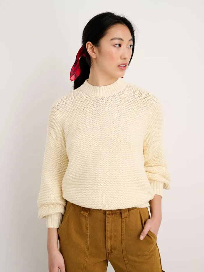 Alex Mill ButtonBack Crewneck Sweater Ecru Women Sweaters