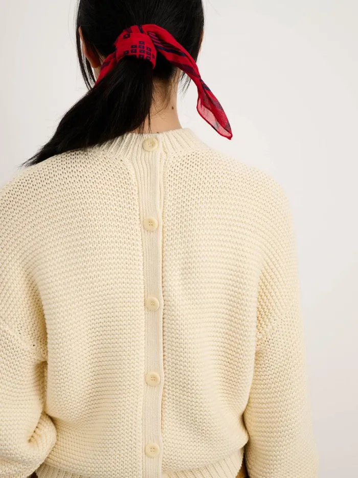 Alex Mill ButtonBack Crewneck Sweater Ecru Women Sweaters