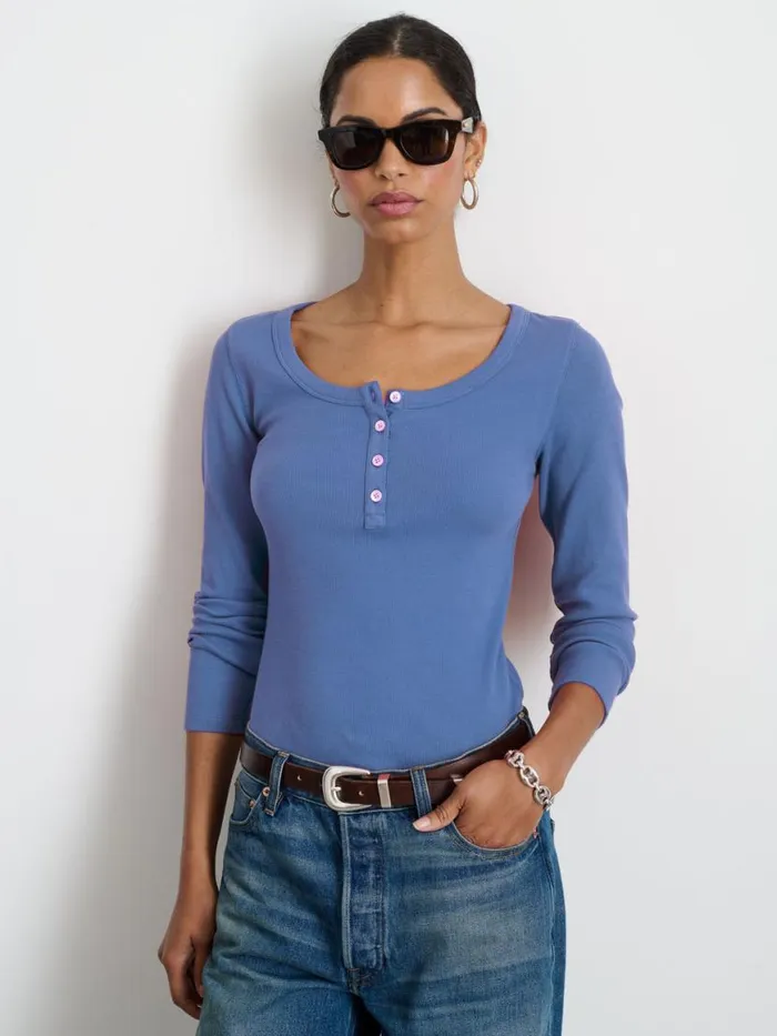 Alex Mill Everyday Ribbed Henley Wild Blueberry Women Tees Tanks Alex Mill Everyday Ribbed Henley Wild Blueberry Women Tees Tanks