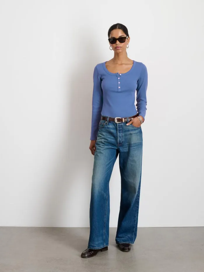 Alex Mill Everyday Ribbed Henley Wild Blueberry Women Tees Tanks Alex Mill Everyday Ribbed Henley Wild Blueberry Women Tees Tanks