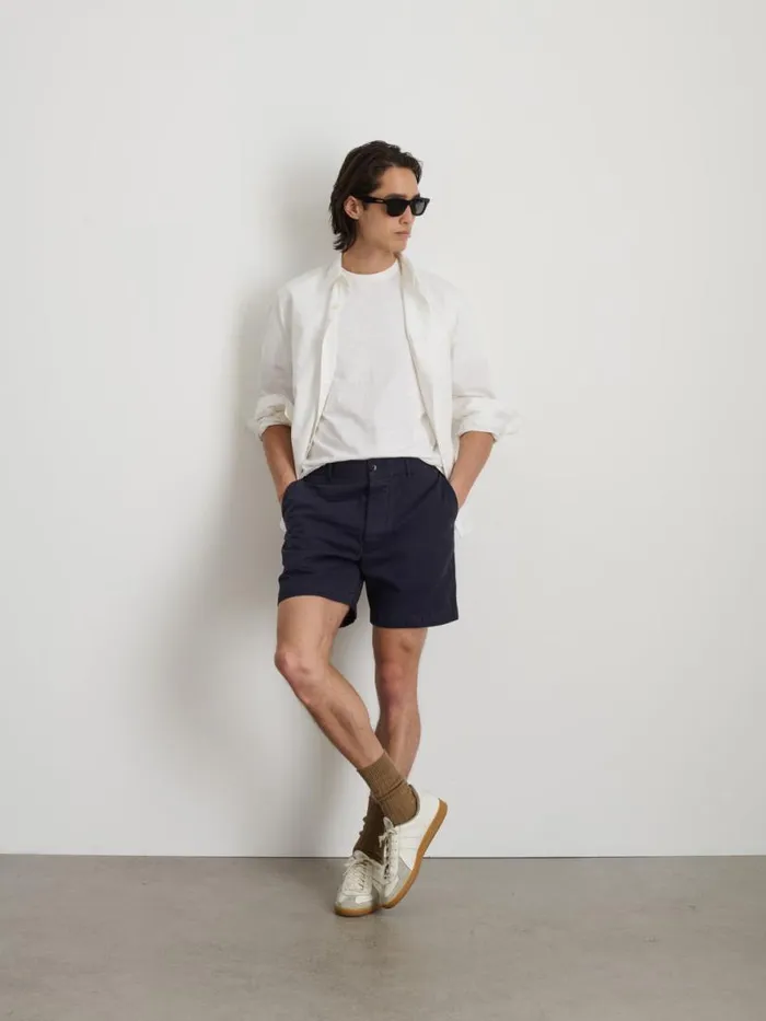 Alex Mill Flat Front Short In Vintage Washed Chino Dark Navy Men Shorts