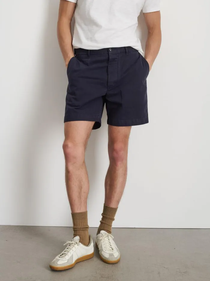 Alex Mill Flat Front Short In Vintage Washed Chino Dark Navy Men Shorts