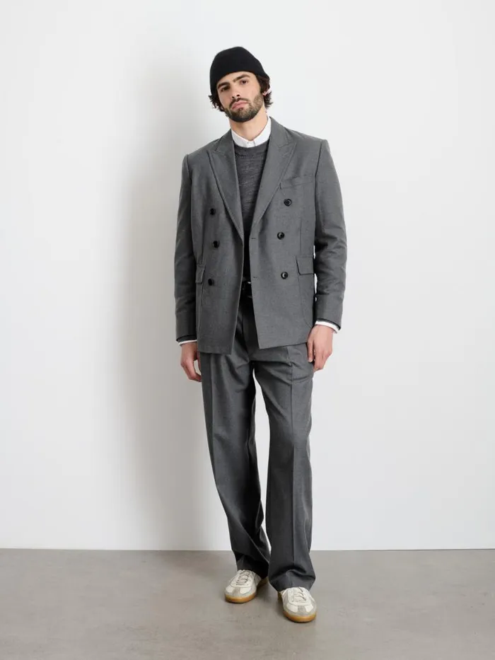 Alex Mill Henry Double Breasted Blazer In Wool Flannel Charcoal Men Suiting Blazers