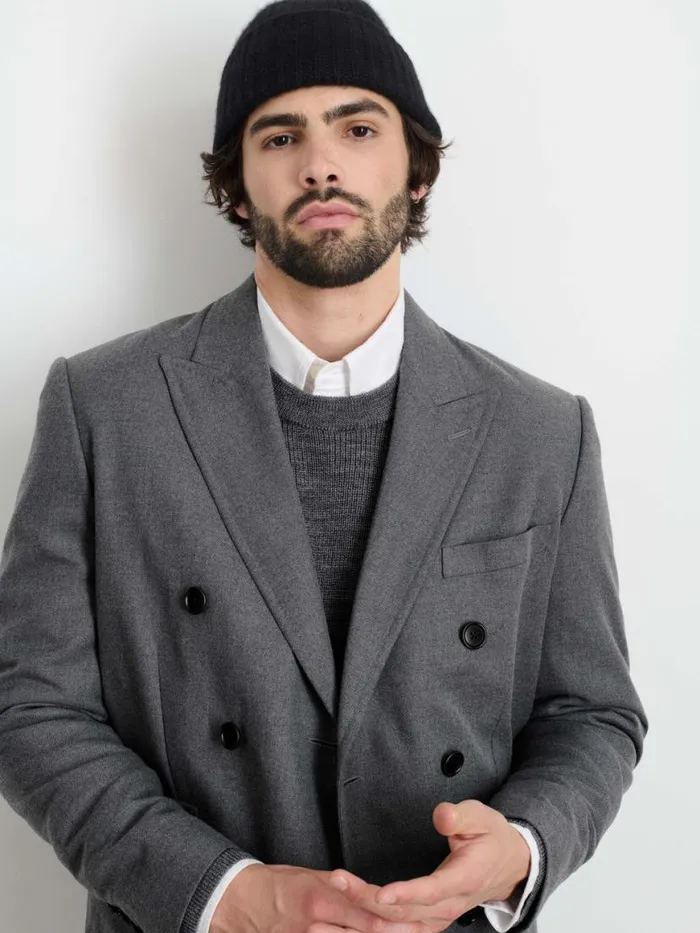 Alex Mill Henry Double Breasted Blazer In Wool Flannel Charcoal Men Suiting Blazers