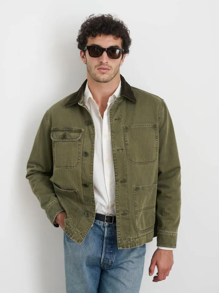Alex Mill Lined Work Jacket In Cotton Herringbone Field Olive Men Jackets Coats