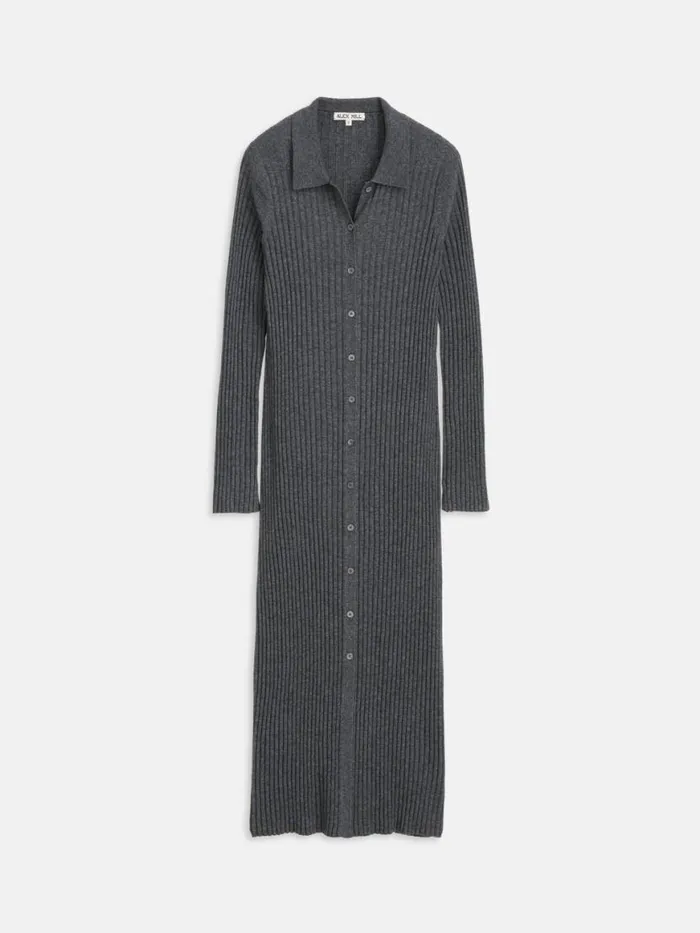 Alex Mill Long Sleeve Alice Ribbed Dress Medium Heather Grey Women Dresses Skirts