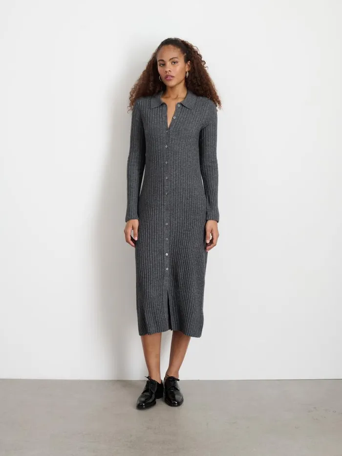 Alex Mill Long Sleeve Alice Ribbed Dress Medium Heather Grey Women Dresses Skirts
