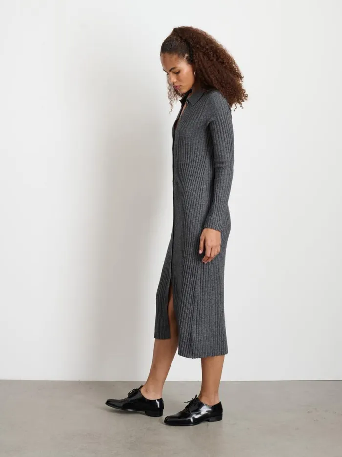 Alex Mill Long Sleeve Alice Ribbed Dress Medium Heather Grey Women Dresses Skirts