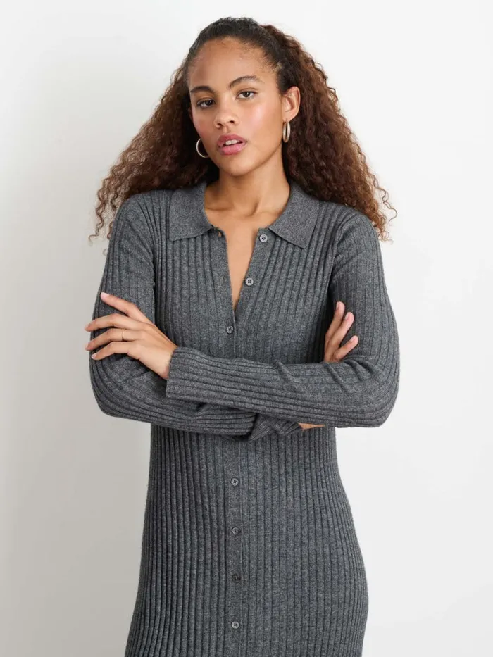 Alex Mill Long Sleeve Alice Ribbed Dress Medium Heather Grey Women Dresses Skirts