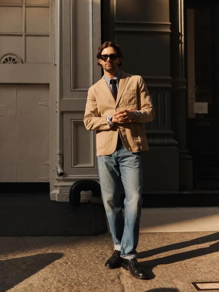 Alex Mill Mercer Blazer In Cotton Linen Khaki Men Suiting Blazers
