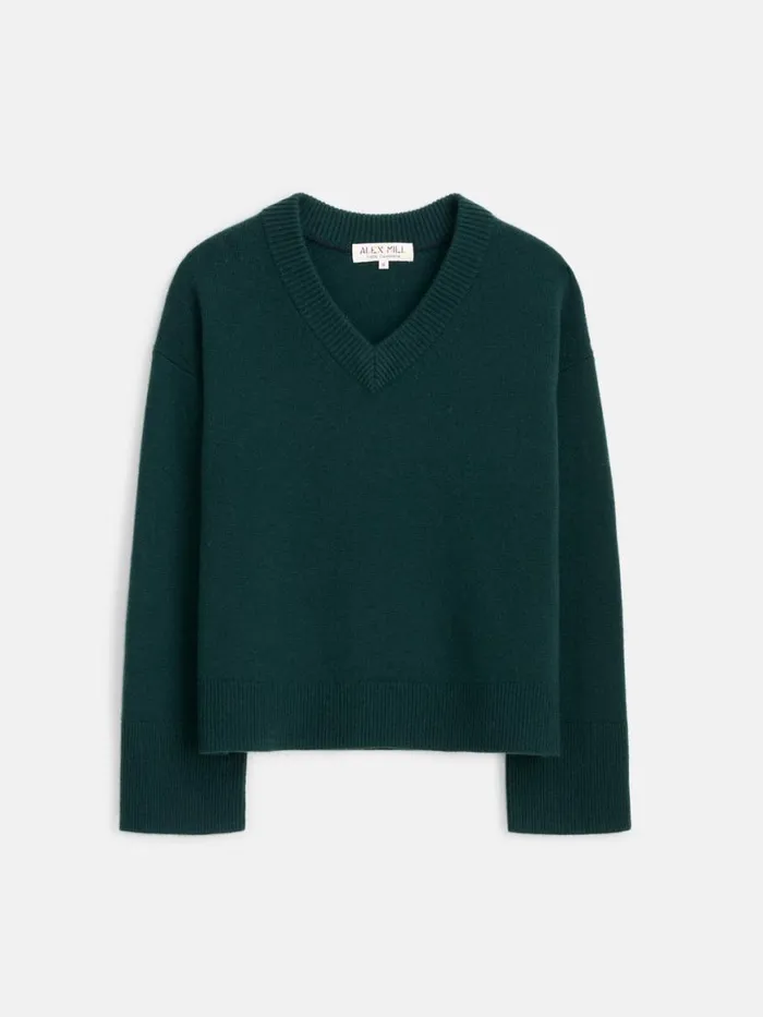 Alex Mill Rowan VNeck In Cashmere Cypress Green Women Sweaters