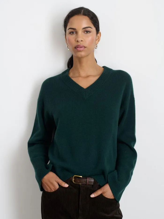 Alex Mill Rowan VNeck In Cashmere Cypress Green Women Sweaters