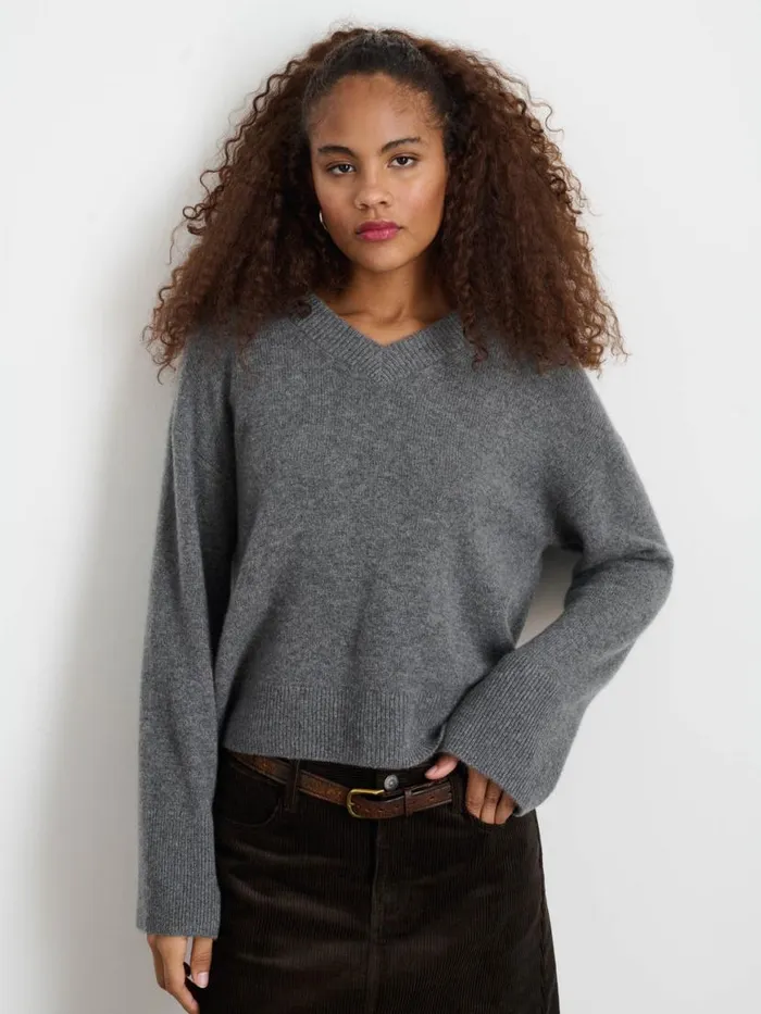 Alex Mill Rowan VNeck In Cashmere Sterling Grey Women Sweaters