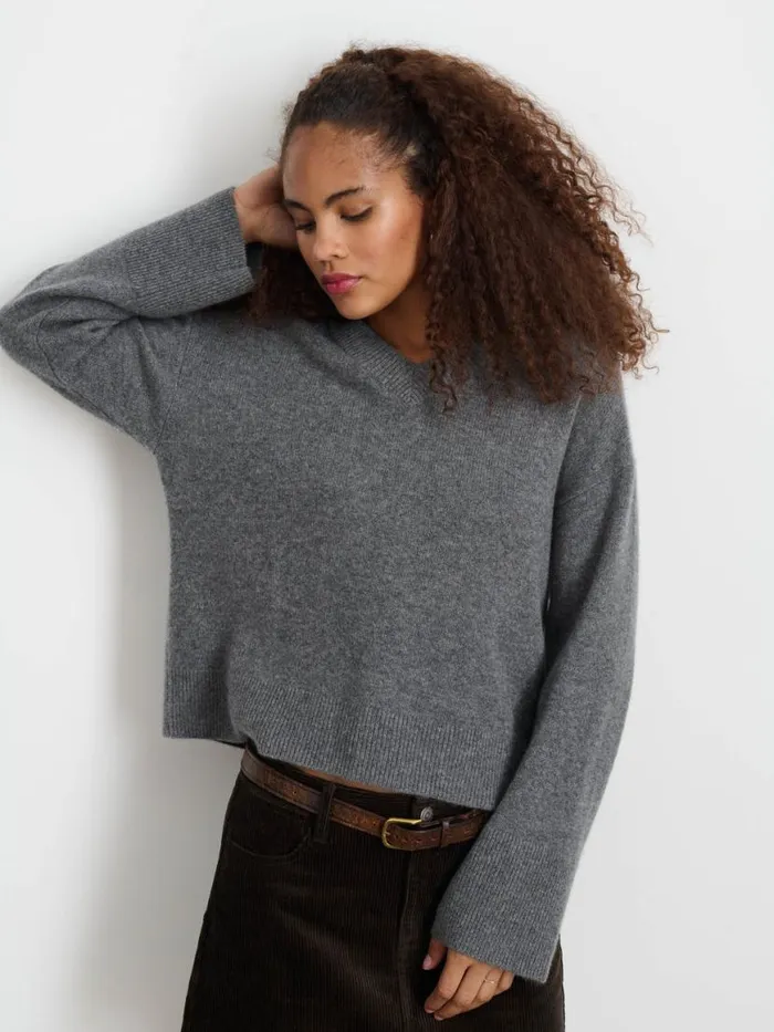 Alex Mill Rowan VNeck In Cashmere Sterling Grey Women Sweaters