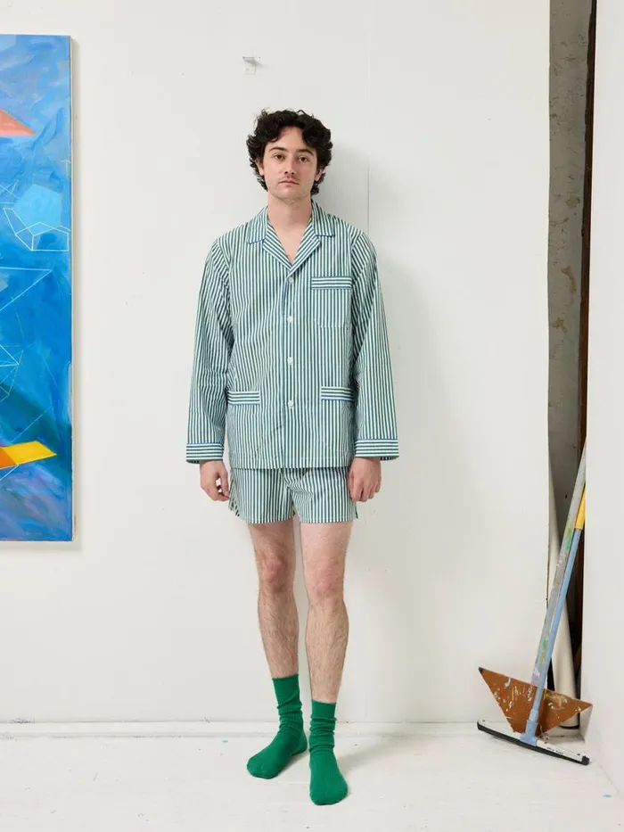 Alex Mill Schostal X Alex Mill Boxer Shorts Green Stripe Men Pajamas Slippers