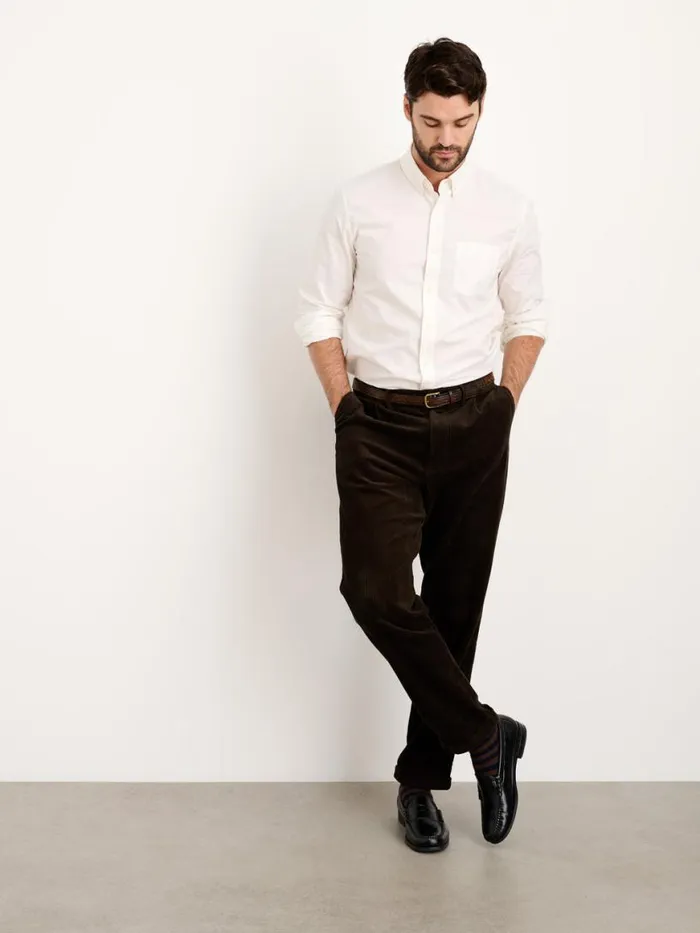 Alex Mill Standard Pleated Pant In Corduroy Long Inseam Chocolate Men Suiting Blazers