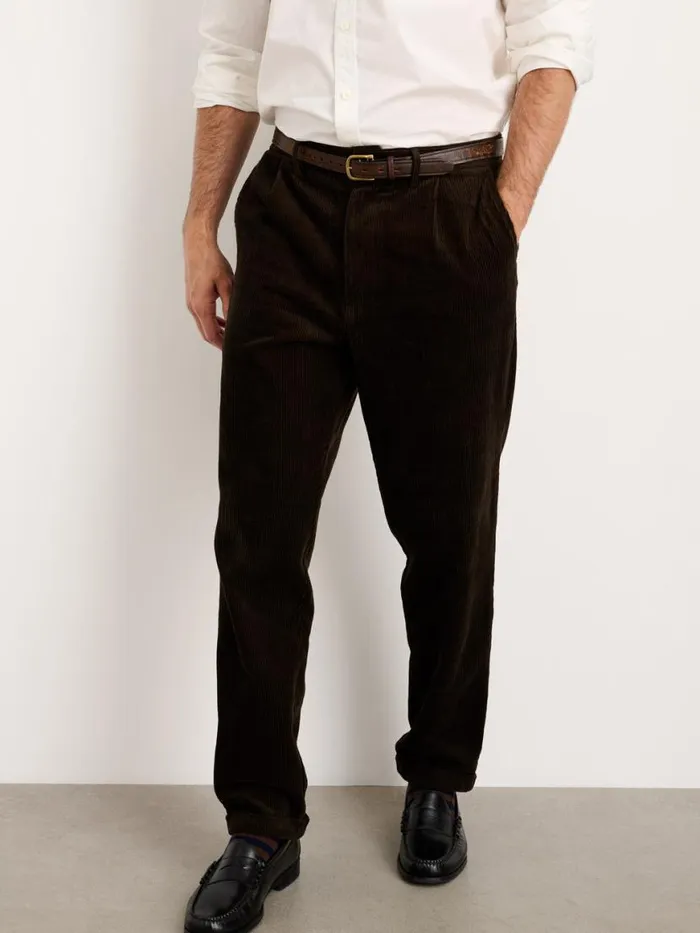Alex Mill Standard Pleated Pant In Corduroy Long Inseam Chocolate Men Suiting Blazers