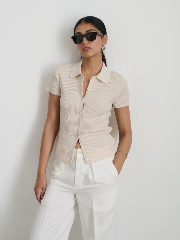 Alex Mill Suzanne Ribbed Polo Ivory Women Sweaters Alex Mill Suzanne Ribbed Polo Ivory Women Sweaters