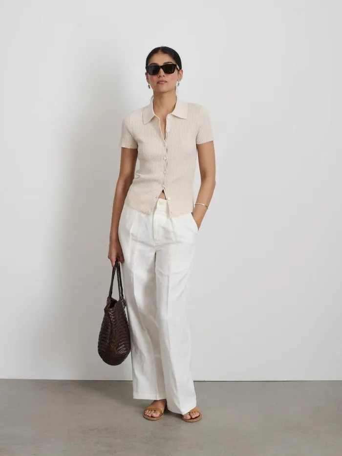 Alex Mill Suzanne Ribbed Polo Ivory Women Sweaters Alex Mill Suzanne Ribbed Polo Ivory Women Sweaters