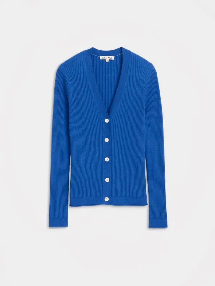 Alex Mill VNeck Ribbed Cardigan Cosmic Blue Women Sweaters