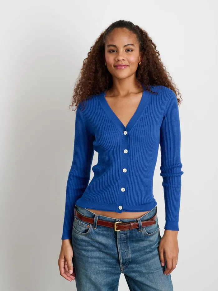 Alex Mill VNeck Ribbed Cardigan Cosmic Blue Women Sweaters