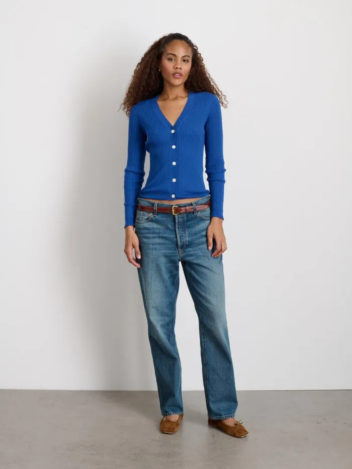 Alex Mill VNeck Ribbed Cardigan Cosmic Blue Women Sweaters