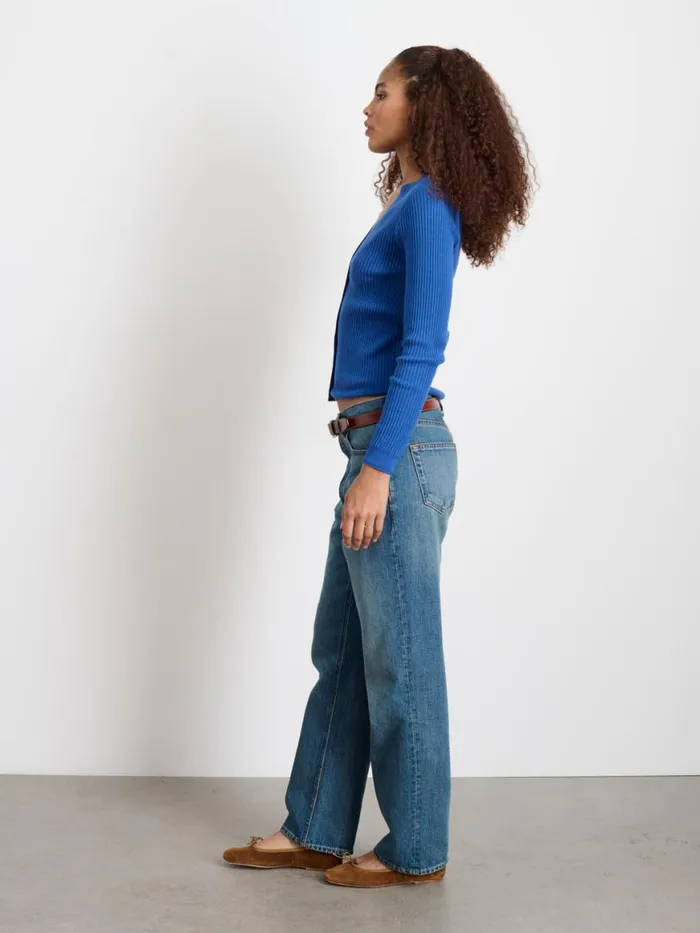 Alex Mill VNeck Ribbed Cardigan Cosmic Blue Women Sweaters
