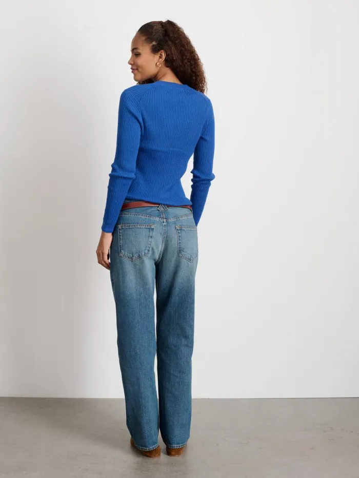 Alex Mill VNeck Ribbed Cardigan Cosmic Blue Women Sweaters