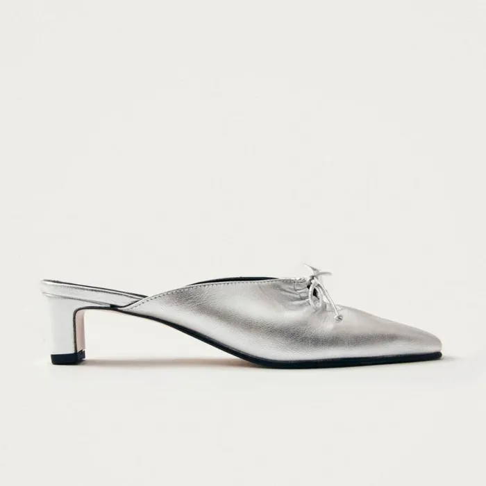 Amar Shimmer Silver Leather Mules Women ALOHAS Mules