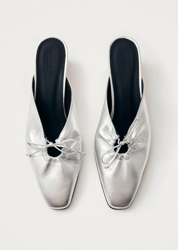 Amar Shimmer Silver Leather Mules Women ALOHAS Mules